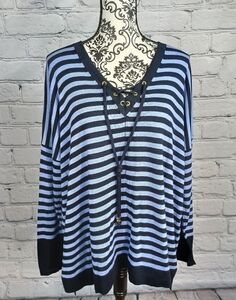 Dana Buchman women's long sleeve stretch knit strip print sweater size xl b30